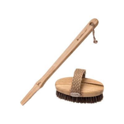 HYDREA LONDON BAMBOO MANE & CACTUS BRISTLE BATH BRUSH WITH LONG DETACHABLE HANDLE